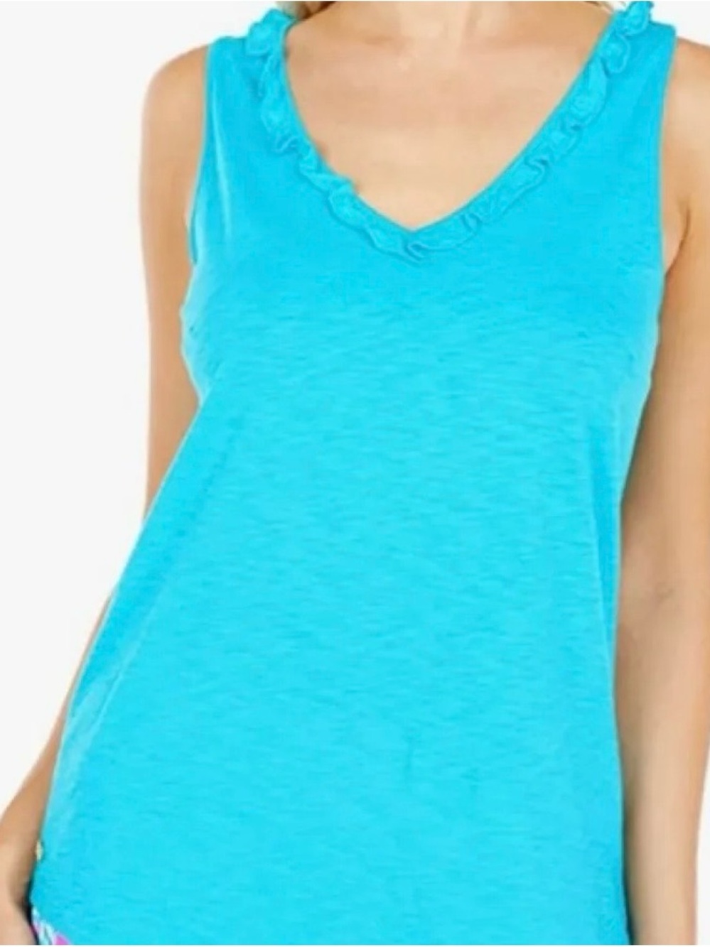 Lilly Pulitzer Aqua V-Neck Ruffle-Trim Tank